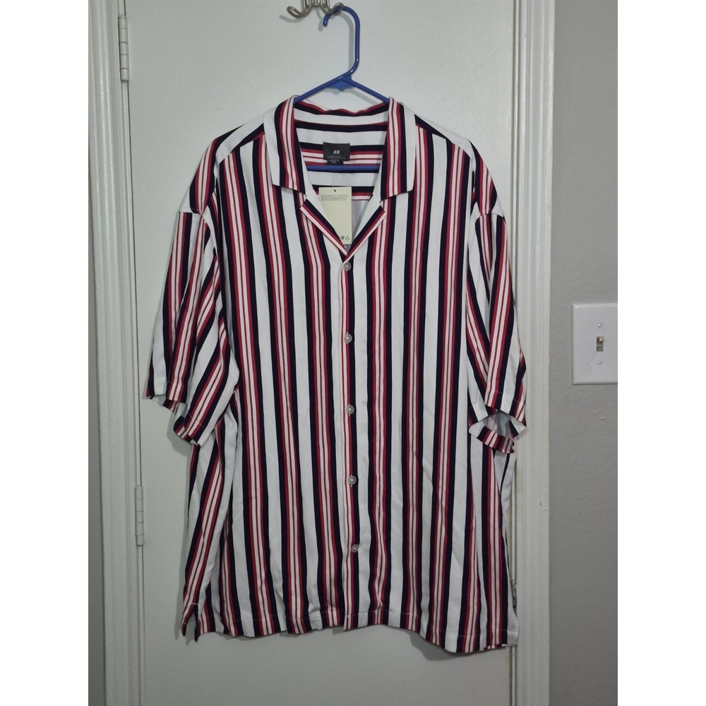 H&M Men's XXL Striped Button Up Shirt LivaEco Viscose Sustainable Preppy Festive